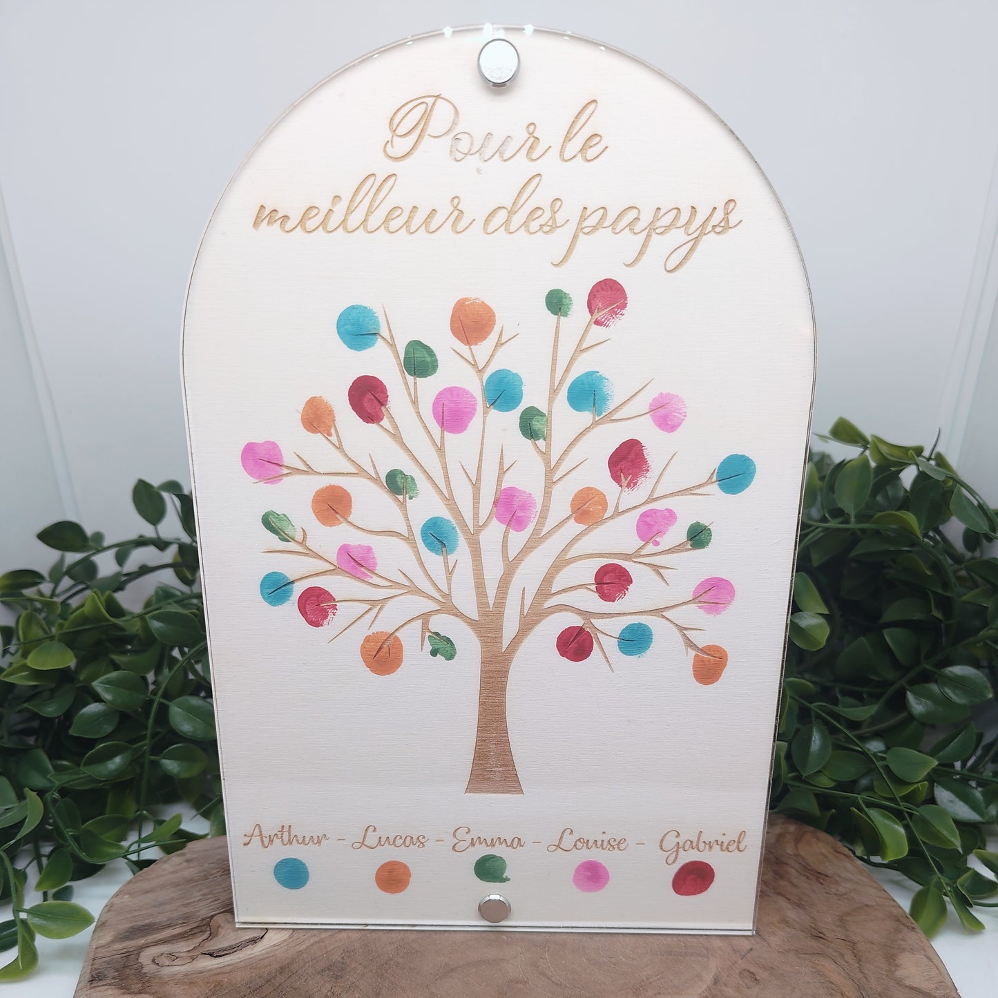 Arbre à empreintes en bois et plexi