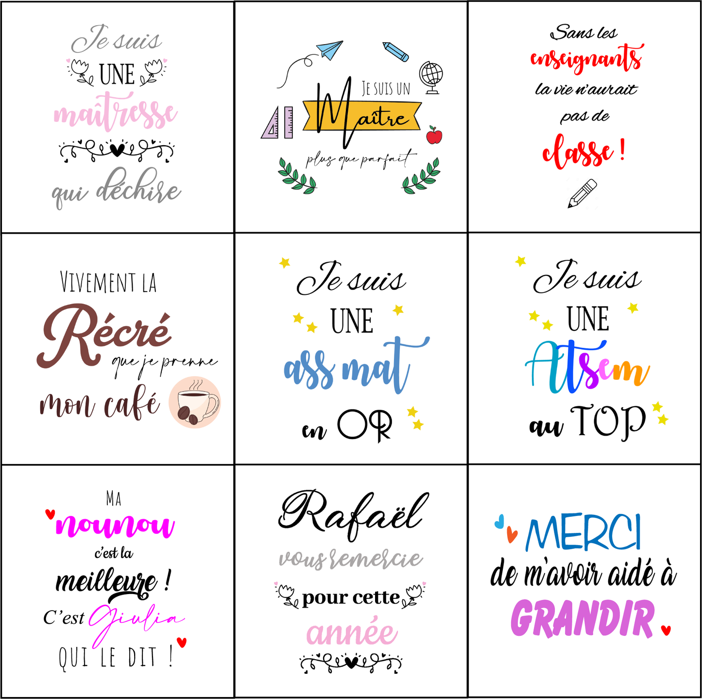 Mug fin d'année scolaire (maîtresse, maître, nounou, aesh, ...)