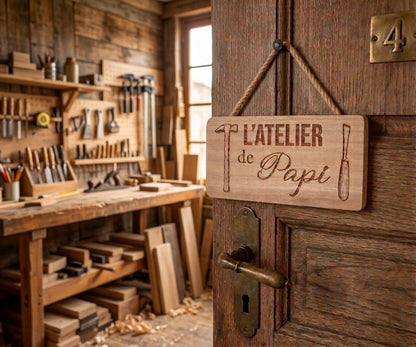 Plaque de porte en bois (atelier, bureau, toilettes....)